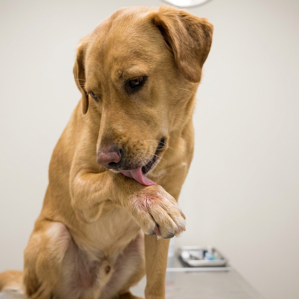 Cachorro lambendo pata com lambedura excessiva