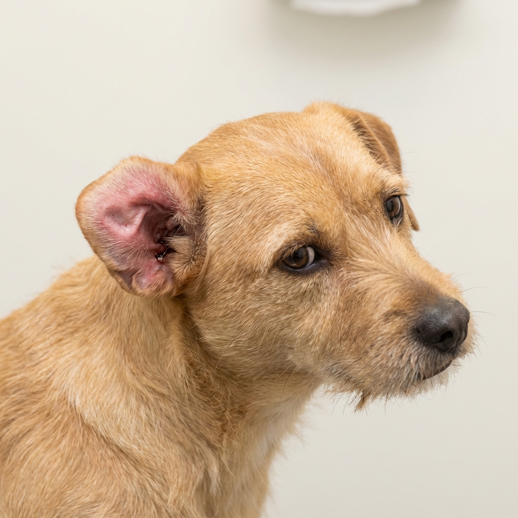 Cachorro com ouvido inflamado por otite